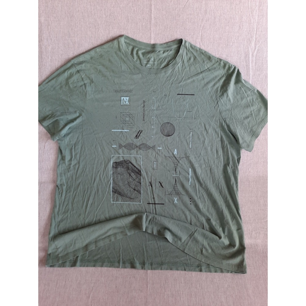 AX Armani Exchange Men XXL Relax Crew Neck Tee Shirt All Over Graphic Print SEE